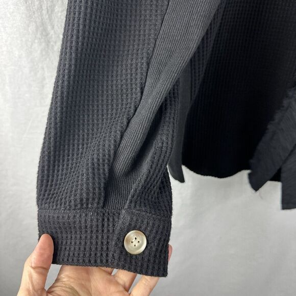 Chouyatou Black Waffleknit Oversized Button Up Shirt Jacket Lounge Womens L - Picture 7 of 13